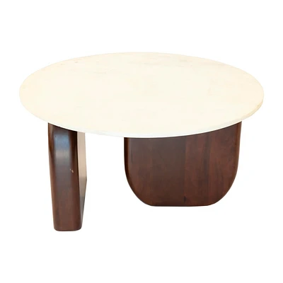 Sagebrook Home 17 Wood and Marble Oval Coffee Table Walnut/White