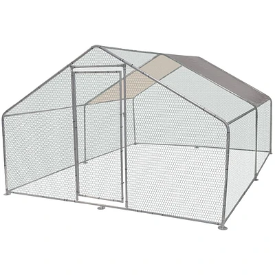 Pure Garden 13x 9x6 Steel & Nylon Lockable Chicken Coop & Run With Waterproof Cover - Silver