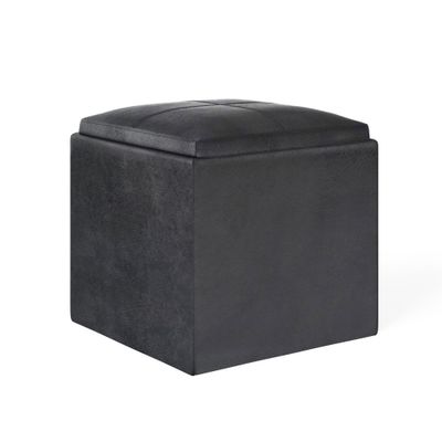 WyndenHall 17 Townsend Cube Storage Ottoman with Tray : Modern Leather Pouf, Wood Frame Bench