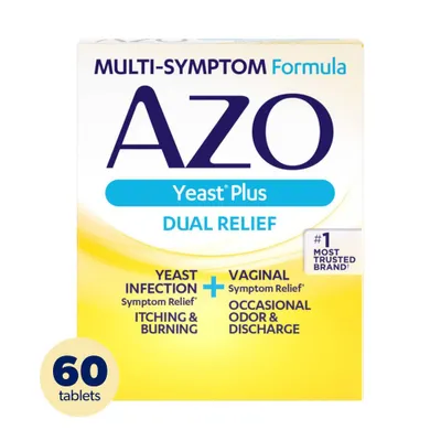 AZO Yeast Plus Dual Relief, Yeast Infection + Vaginal Symptom Relief - 60ct