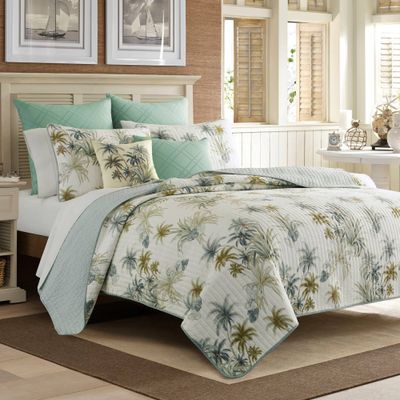 Tommy Bahama Twin Serenity Palms Quilt Aqua: Cotton Backing, Machine Washable, Botanical Pattern