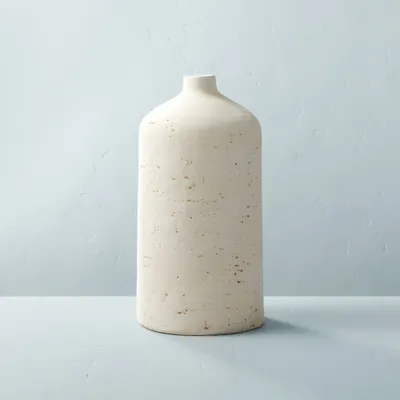 Distressed Ceramic Vase Natural Cream - Hearth & Hand with Magnolia: Farmhouse Style, Bottle Shape, Tabletop Decor, Spot Clean