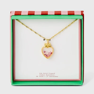 14K Gold Dipped Heart Shaker with Bow Pendant Necklace - A New Day Pink/Gold