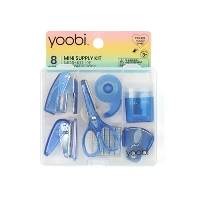 Mini Office Supply Kit Blue - Yoobi: Stapler, Staple Remover, Hole Punch, Tape Dispenser, Scissors, Storage Box