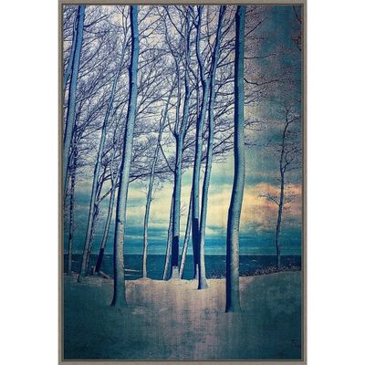 22 x 33 Winter Trees At Lake Michigan by Michelle Calkins Framed Canvas Wall Art Gray Wash - Amanti Art: Modern Decor, Vertical Orientation