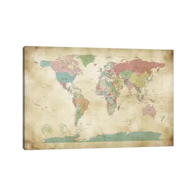 World Cities Map by Michael Tompsett Unframed Wall Canvas - iCanvas: Modern Style, Horizontal Orientation