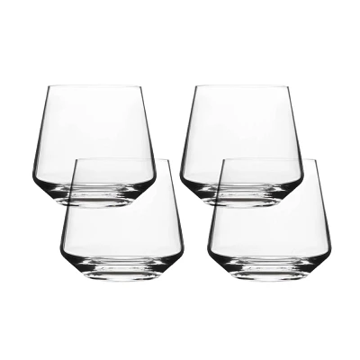 over&back Set of 4 13oz Clear Modern Contemporary Stemless Mouth-Blown Glassware Clear