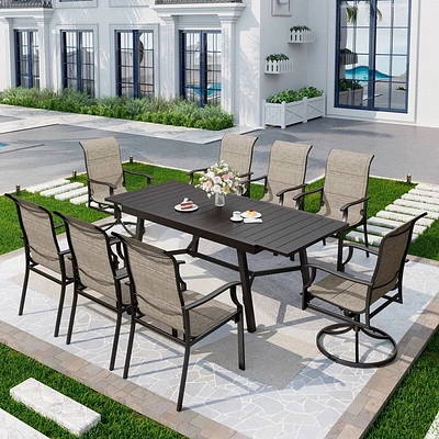 9pc Outdoor Dining Set with Extendable Table & Textilene Chairs - Captiva Designs: Patio Furniture for 8