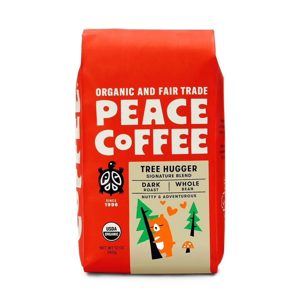 Peace Coffee Dark Roast Tree Hugger Whole Bean Coffee - 12oz