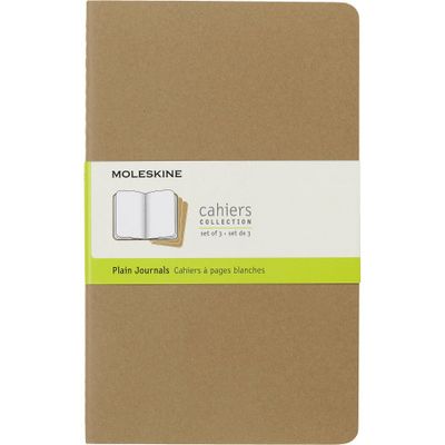 Moleskine Cahier Journals, No Rule, 3pk, 80 sheets per Notebook, 5.25 x 8.25 - Brown