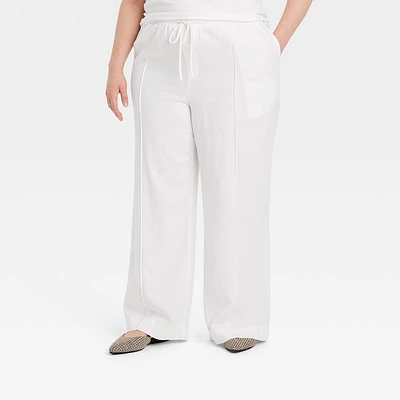 Women High-Rie Wide Leg Linen Pull-On Pant