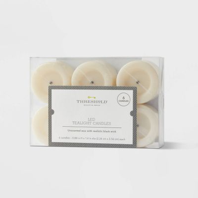 6pk LED Tealight Flameless Black Wick Candle Cream - Threshold: Wax, Battery Operated, Decorative