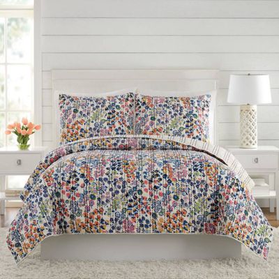 Twin Petite Floral Reversible Quilt Blue - Vera Bradley: Cotton Comfort, Botanical Pattern, Machine Washable