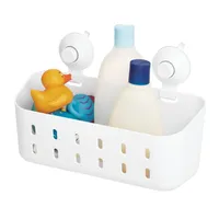 iDESIGN Cade Push Lock Suction Rectangle Basket White: Bathroom Organizer, Plastic Storage Shelf with Suction Cups