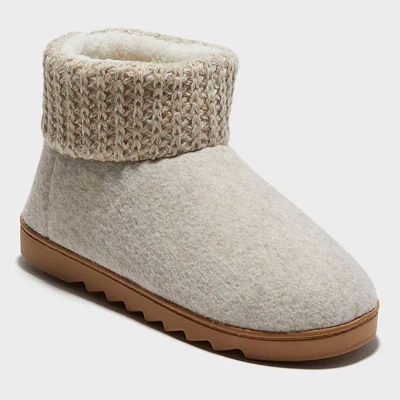 dluxe by dearfoam Women Bella Felted Bootie with Knit Cuff Slipper