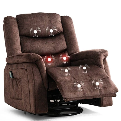 COMHOMA Recliner Chair with Heat and Massage 360 Degree Swivel Fabric Rocking Recliner Brown