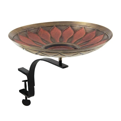 40 Brass Red African Daisy Birdbath with Stake Antique and Patina Finish - Achla Designs: Weather-Resistant, No Assembly Required