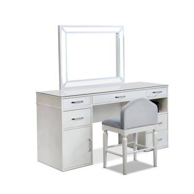 Carzen Vanity Set with LED Mirror & Padded Stool - miBasics: Dressing Table, Tempered Glass Top