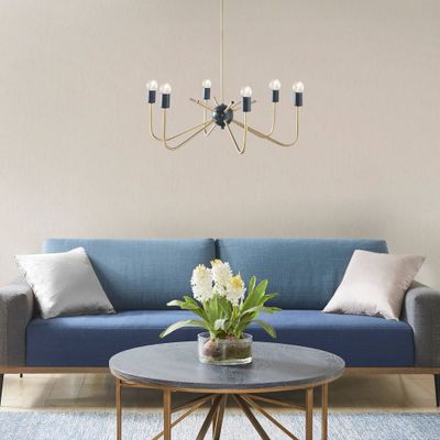 Hampton Hill Alexis 6-Light Two-Tone Chandelier Antique Brass/Black: Modern Ceiling Fixture for Dining Room, No Shade, Metal Body