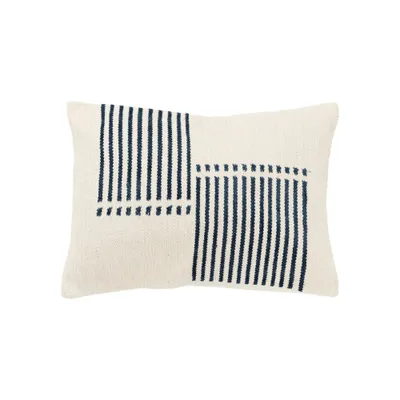 14x20 Oversize Striped Lumbar Throw Pillow Cover Blue: Cotton & Rayon, Zipper - Rizzy Home