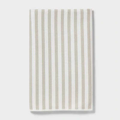 1pc Quick Dry Striped Waffle Hand Towel Tan - Room Essentials