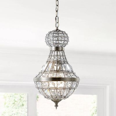 12 LED Crystal/Metal Regina Empire Chandelier Antique Brass - JONATHAN Y: Ceiling Fixture for Bedroom, UL Listed