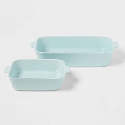 2pc Embossed Rectangular Bakeware Set Aqua - Threshold: Stoneware Baking Dish, Oven & Microwave Safe