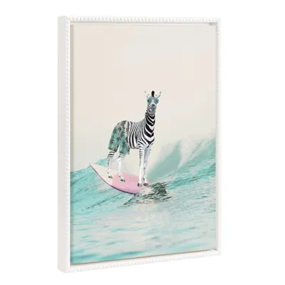 18x24 Sylvie Beaded Zebra Surfer Framed Canvas by July Art Prints - Kate & Laurel: Playful Ocean Adventure Wall Decor