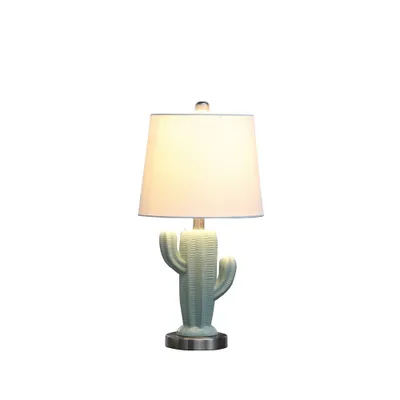 22 Southwest Modern Cactus Plant Ceramic Metal Table Lamp Teal - Ore International: Polyresin Base, Linen Shade, UL Listed