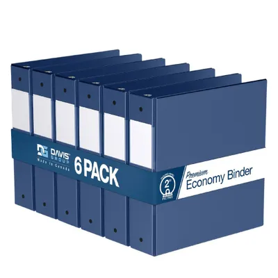 Premium Economy 2 Round Ring Binder 6pk Royal Blue: Davis Group, Hard Cover, 400 Sheet Capacity, 2 Pockets