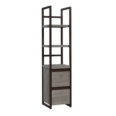 72.047 Manhattan Gate Narrow 2 Shelf Storage Tower Bookcase Mystic Oak - Sauder: Contemporary Style, Metal Frame, Open Shelves