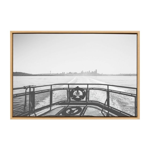 DesignOvation 23 x 33 Sylvie Morning Ferry Framed Canvas by Patricia Hasz Natural : Modern Style, Plastic Frame, Nautical Screen Print