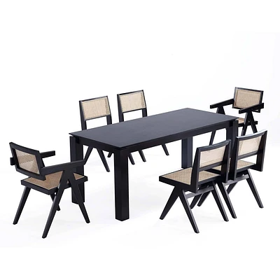 Manhattan Comfort 7pc 70.86 Rockaway and Hamlet Rectangle Dining Set : Ash Wood, Non-Extension, Modern Style