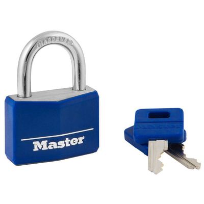 Master Lock Lock 40Mm: Brass Padlock with Key, Pin-Tumbler, Double-Locking Lever, Blue, for Sport Bag & Backpack