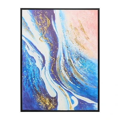 SAGEBROOK HOME 30x40 Hand Painted Abstract Canvas: Gold Accents, Polyester, Horizontal Wall Art