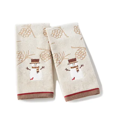 2pk Woodcut Snowman Hand Towel Set Off White - SKL Home