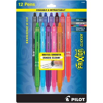 FriXion 12ct Pens Clicker 0.7mm Assorted Colors: Erasable Gel Pens, Multicolored Ink, Art & Stationery Set