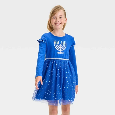 Girls Long Sleeve Hanukkah Tulle Dress