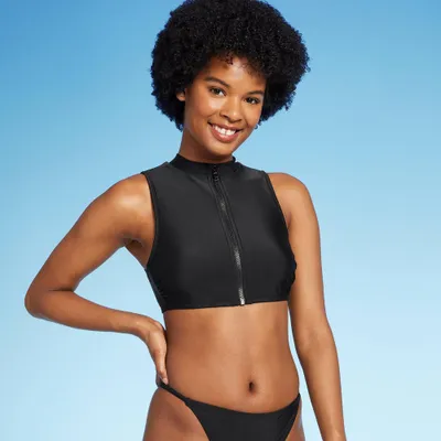 Women Zip-Front Mock Neck Bikini Top