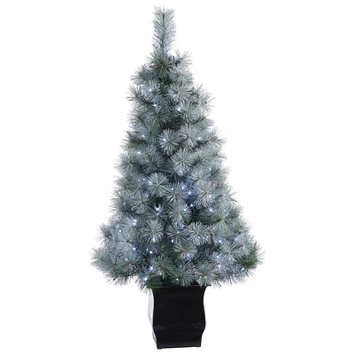 Nearly Natural 4 Pre-lit Potted Snowy Mountain Pine Artificial Christmas Tree Clear LED Lights: 4 ft Faux Plant in Pot