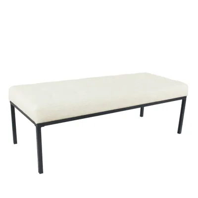 Tufted Metal Bench Stain Resistant Woven  - HomePop: Upholstered Rectangular Ottoman, Plywood Frame