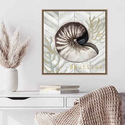 Amanti Art Gray Gold Chevron Nautilus Shell by Tre Sorelle Studios Framed Canvas Wall Art Print