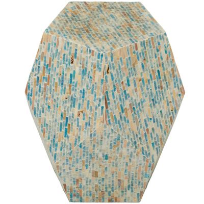 Natural Wood and Shell Geometric Accent Table Blue - Olivia & May: Contemporary Hexagon End Table, No Assembly Required