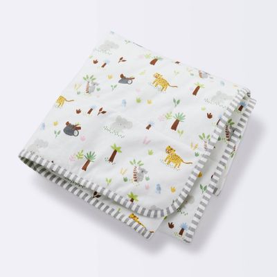 Jersey Knit Reversible Baby Blanket Jungle Animals - Cloud Island Gray/Green