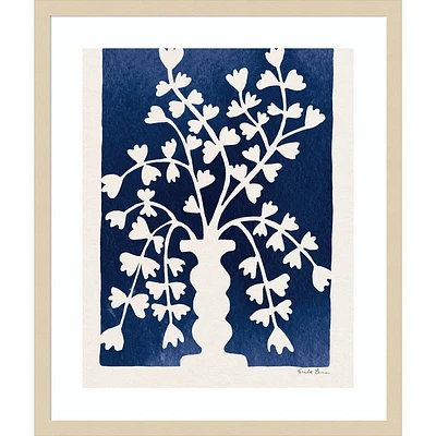 Amanti Art 21x25 Blooming Floral on Blue II: Modern Poster Print, Hardwood Frame, Botanical Lithograph