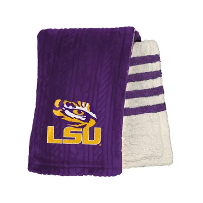 NCAA LSU Tigers Knit Embossed Faux Shearling Stripe Throw Blanket