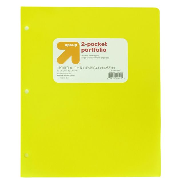 2 Pocket Plastic Folder  - up&up: Polypropylene, 3 Hole Punched, Internal Pockets, 50 Sheet Capacity