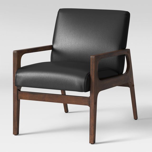 Peoria Wood Armchair Black Ships Flat - Threshold: Mid-Century Modern, Pecan Finish, Foam Cushions