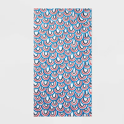 Scallops Beach Towel - Sun Squad: Lightweight Cotton Velour, Terry, Machine Washable, OEKO-TEX Certified