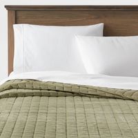 King Channel Stitch Velvet Quilt Green - Threshold: Cotton Backing, Year Round Comfort, Machine Washable